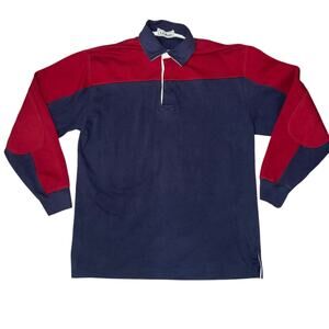 Vintage 90's L.L. Bean color block cotton long sleeve rugby preppy shirt blue